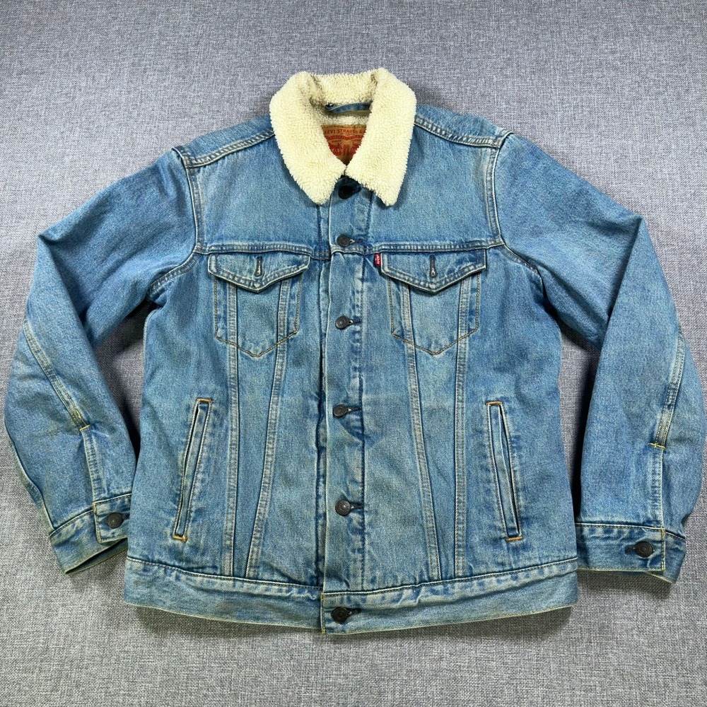 Vintage Levis Mens Sherpa Lined Denim Trucker Jacket Blue Medium 705980026